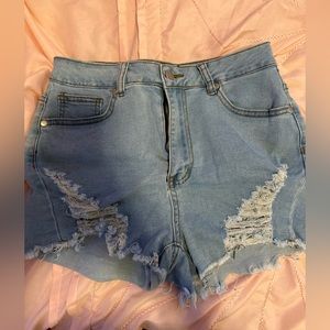 High rise sky blue shorts